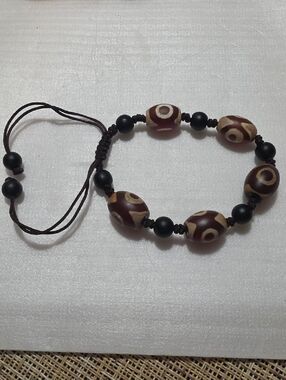 Antique Tibetan natural agate stone dzi beaded bracelet